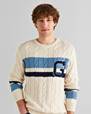 GANT Erkek Krem Relaxed Fit Bisiklet Yaka Renk Bloklu Örgü Kazak