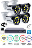 SNRELK  4'LÜ 5MP LENS WARM LEDLİ GECE RENKLİ GÜVENLİK KAMERASI AHD 320 GB SU GEÇİRMEZ FULL SET