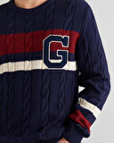 GANT Erkek Lacivert Relaxed Fit Bisiklet Yaka Renk Bloklu Örgü Kazak