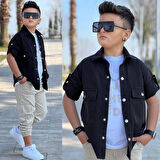 MODAVALS CEP ve KOL DETAYLI DÜĞMELİ CEKET BASKILI TİŞÖRT ve KARGO PANTOLON 3 PARÇA ERKEK ÇOCUK TAKIM-589274601