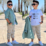 MODAVALS CEP ve KOL DETAYLI DÜĞMELİ CEKET BASKILI TİŞÖRT ve KARGO PANTOLON 3 PARÇA ERKEK ÇOCUK TAKIM-589274601