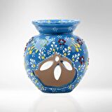 Çinili Lotus Buhurdanlık Mavi Renk, Seramik Aromaterapi Mumluk, Çini Desenli Uçucu Yağ Yakıcı Buhur
