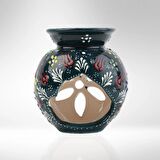 Çinili Lotus Buhurdanlık, Seramik Aromaterapi Mumluk, Çini Desenli Uçucu Yağ Yakıcı Buhur