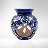 Çinili Lotus Buhurdanlık, Seramik Aromaterapi Mumluk, Çini Desenli Uçucu Yağ Yakıcı Buhur
