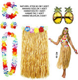 samur parti parti aksesuar & kostüm Hawaii Parti Kostüm Seti - 60 cm Hasır Etek, Çiçekli Aksesuarlar ve Ananas Gözlük
