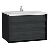 VitrA Frame 61229 Lavabo Dolabı, Çift Çekmeceli, Etajerli Lavabolu,80cm, Mat Soft-HareliSiyah
