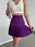Altı pliseli mini etek Mor s24705