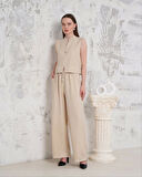 Broşlu yelek pantolon takım bej s255821