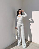 Pencereli detaylı alt üst takım gri w3864