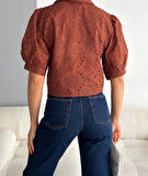 Brodeli crop gömlek s1023