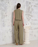 Broşlu yelek pantolon takım haki s255821