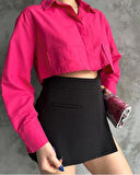 Poplin crop gömlek fuşya s3060