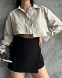 Poplin crop gömlek bej s3060