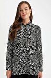 DeFacto Loose Fit Gömlek Yaka Desenli Uzun Kollu Gömlek Tunik T0609AZ24AUBK81
