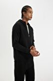 DeFactoFit Slim Fit Dar Kesim Kapüşonlu Skuba Dalgıç Kumaş Fermuarlı Sporcu Sweatshirt A6956AX24AUBK81