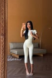 Gri Poina Bisiklet Yaka Kısa Kollu Crop Üst Kapri Alt Takım ATE-5924