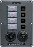 Blue Sea System Systems Suya dayanıklı sigorta panelleri 12V 45A 4 + USB + 12V Soket Pozisyon
