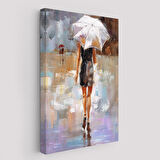 Yağmurda Yürüyen Kadın Yağlıboya Görünüm Dekoratif Kanvas Duvar Tablosu-5928