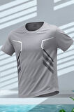 Erkek Spor Tişört Antreman Gym Polyester Erkek Sporcu T-shirt ŞERİTLİ-TİŞÖRT