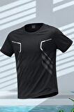 Erkek Spor Tişört Antreman Gym Polyester Erkek Sporcu T-shirt ŞERİTLİ-TİŞÖRT