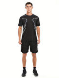 Erkek Spor Tişört Antreman Gym Polyester Erkek Sporcu T-shirt ŞERİTLİ-TİŞÖRT