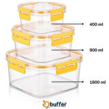 Bst® 3'lü Pratik Silikon Contalı Sızdırmaz Kapaklı Sağlam İstiflenebilir Saklama Kapları