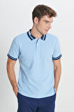 Erkek Açık Mavi Slim Fit Dar Kesim %100 Pamuk Kıvrılmaz Polo Yaka Tişört
