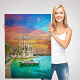 Ortaköy Cami Ve Boğaz Köprüsü Yağlıboya Görünüm Kanvas Duvar Tablosu-5946