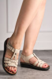 Günlük Kadın Sandalet Ayarlanabilir Tokalı Dikiş Detaylı Cırtlı Tırtıklı Taban Bantlı 59527