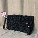 Uretti - Meryem 7194 - El Örgüsü Makrome İp Siyah Clutch Çanta
