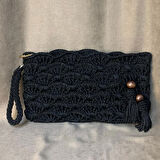 Uretti - Meryem 7194 - El Örgüsü Makrome İp Siyah Clutch Çanta