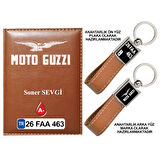 Plakanıza Özel Motoguzzi Logolu Taba Ruhsat Kabı ve Anahtarlık