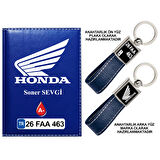 Plakanıza Özel Honda Motor Logolu Lacivert Ruhsat Kabı ve Anahtarlık