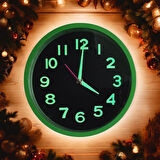 Fosforlu Kabartma Rakam Yeşil Siyah Küçük Duvar Saati Çap 22 cm