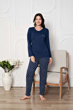 Kadın Bisiklet Yaka Düğmesiz Dökümlü Viskon Mevsimlik Uzun Kol Cepli Pijama Takımı