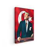 Türk Bayrağı ile Atatürkün Gururlu Duruşu Kanvas Tablo
