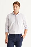 Erkek Gri Slim Fit Dar Kesim Italyan Yaka Armürlü Gömlek