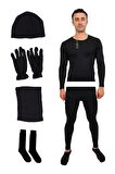 Siyah Termal Içlik Takımı Polar Bere Boyunluk Eldiven Havlu Çorap Seti - Asker Malzemeleri