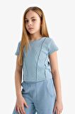 DeFacto Kız Çocuk Slim Fit Dar Kesim Bisiklet Yaka Basic Düz Ribana Kısa Kollu Tişört C0104A825SMBE760