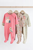 Next Baby % 100 Pamuklu Pembe Uğur Böceği Desenli 3’lü Tulum Set