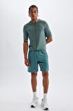 DeFactoFit Slim Fit Dar Kesim Bisiklet Yaka Fermuarlı Ağır Kumaş Sporcu Kısa Kollu Tişört B5144AX24SPGN1191