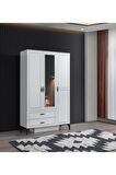 Çizgi 3 Kapılı 2 Çekmeceli Gardırop Elbise Dolabı 120x47x200