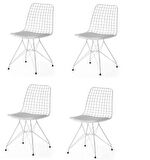 Metal Telli Mutfak Cafe Ofis Bahçe Sandalyesi 4lü Set