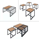 Ferforje Ahşap Tarz 4 Zigonlu Orta Sehpa 90x90x44cm