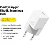 Baseus Gan5 Ultra Hızlı 20W Type C Şarj Başlığı, Ultra Küçük, Akım ve Isı Korumalı, Yanma Önleyici Adaptör