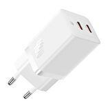 Baseus Süper Hızlı GAN 5 Pro Teknolojili 2x Type Girişli 40W Şarj Adaptörü, Akım ve Isı Korumalı Şarj Başlığı
