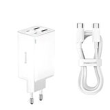 Baseus 4in1 GAN 6 Pro 65W 2x USB, 2x PD Type C Şarj Aleti, 1mt 100W Type C Kablolu Şarj Aleti, Voltaj Korumalı