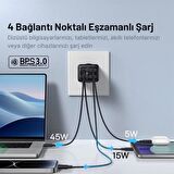 Baseus 4in1 GAN 6 Pro 65W 2x USB, 2x PD Type C Şarj Aleti, 1mt 100W Type C Kablolu Şarj Aleti, Voltaj Korumalı