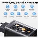Baseus 4in1 GAN 6 Pro 65W 2x USB, 2x PD Type C Şarj Aleti, 1mt 100W Type C Kablolu Şarj Aleti, Voltaj Korumalı