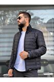 Su Ve Rüzgar Geçirmez Erkek Siyah Şişme Mont